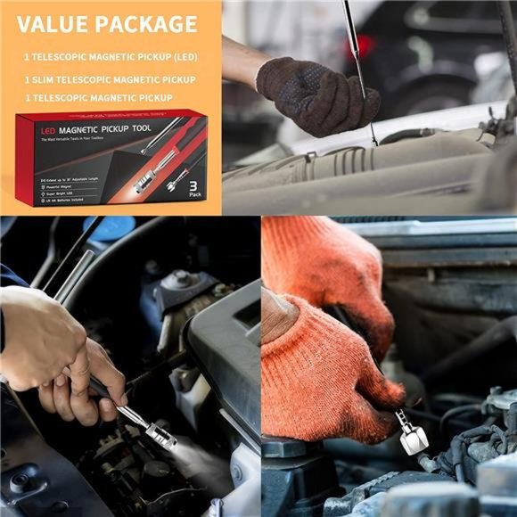 Magnetic Pickup Tool with LED Lights - 3pcs Telescoping Magnet Pick Up Tool - Picture 4 of 7